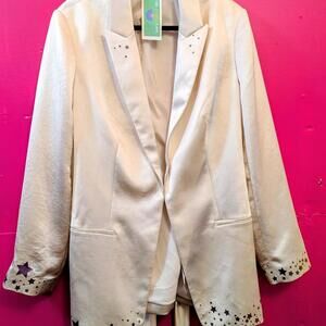 Express Cream Satin Upcycled Star Tie Blazer XL